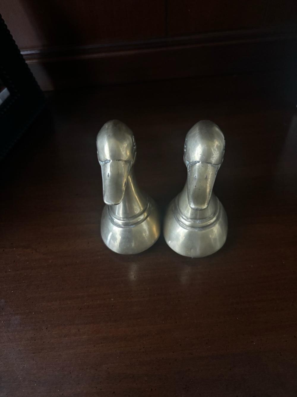Pair of Brass Duck Head Bookends - Metallic Gold Tone